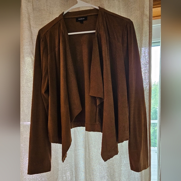 Faux Suede Torrid Flowy Cardigan - Picture 1 of 6